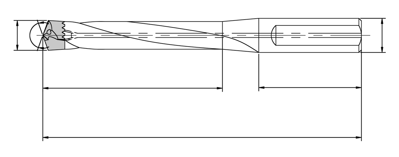 Tool drawing: crown drill body with replaceable head, dimension lines only