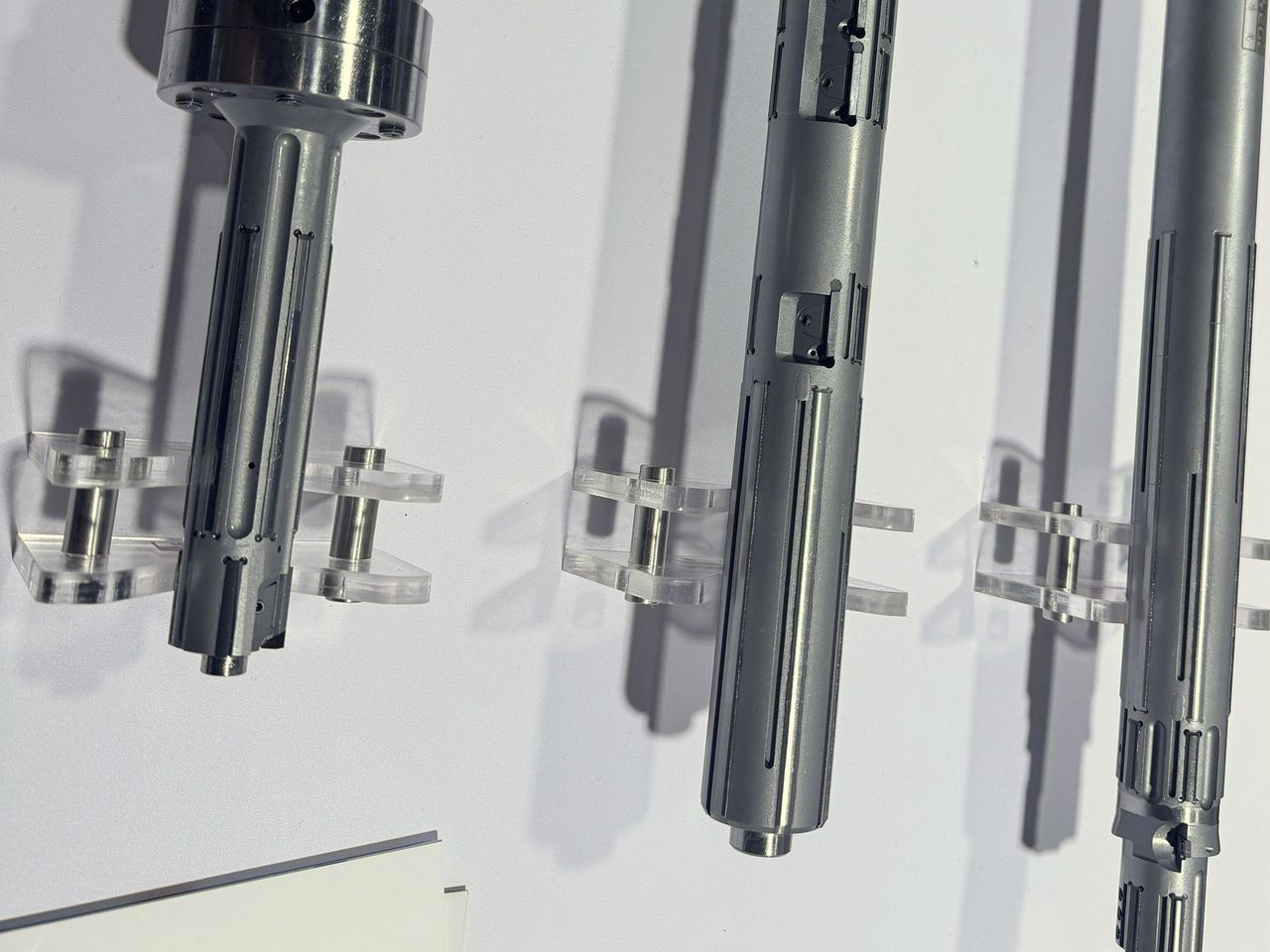 Three long PCD step tools for aluminium housing bores on a display stand